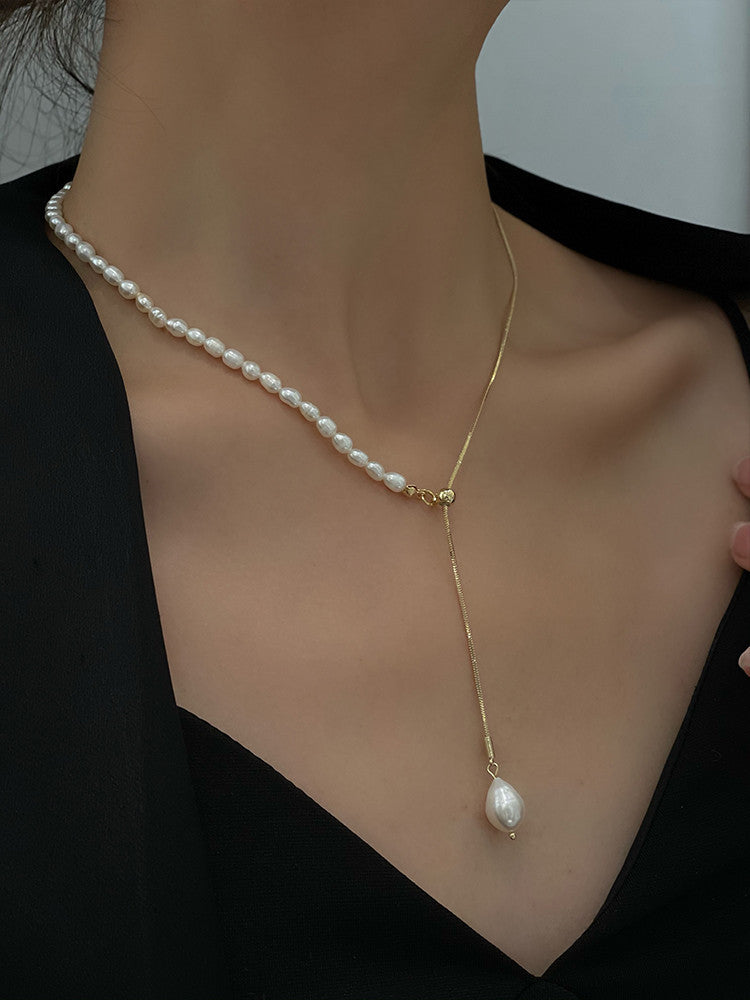 Y Knot Natural Pearl Gold Necklace