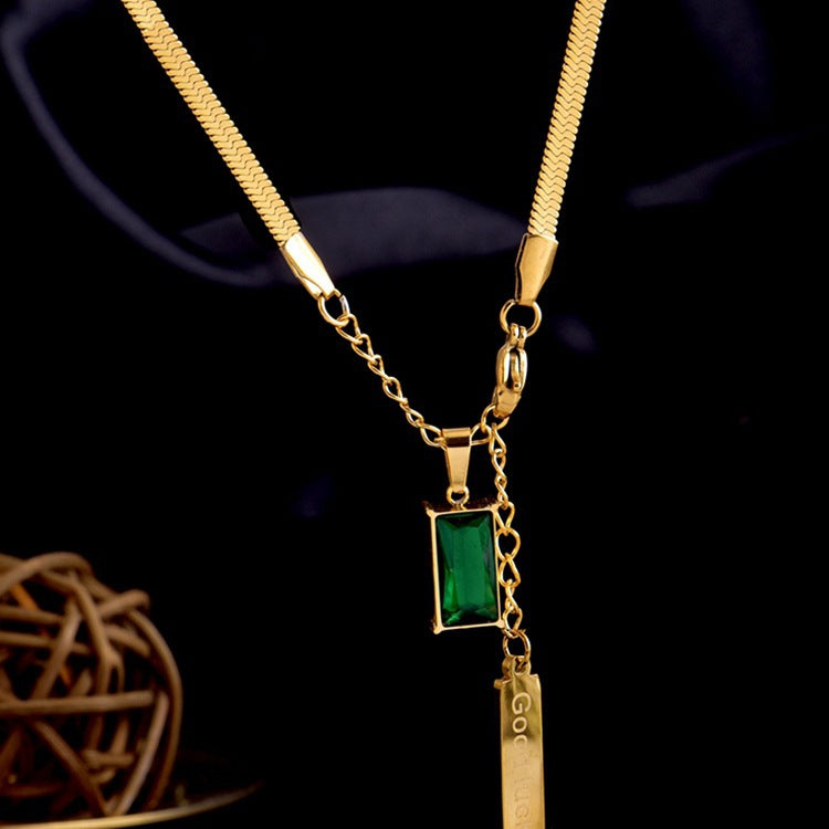 Green Emerald with Herringbone Chain (Titanium Steel)