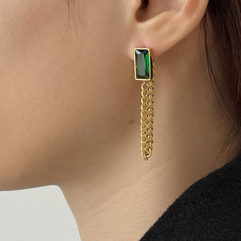 Emerald Link Chain Earrings