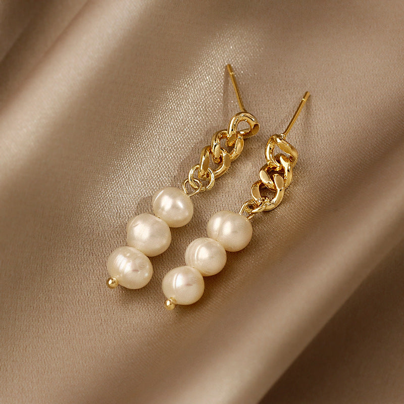 Pearl Clip-On Chain Earrings
