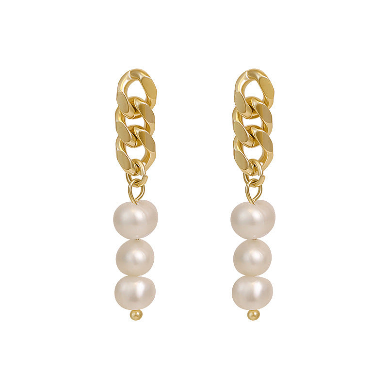 Pearl Clip-On Chain Earrings
