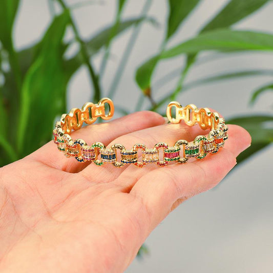 Colorful Studded Link Cuff Bracelet