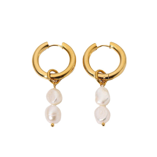 Unique fresh pearl drop earrings on hoops for women, a perfect gift to elevate any outfit.
