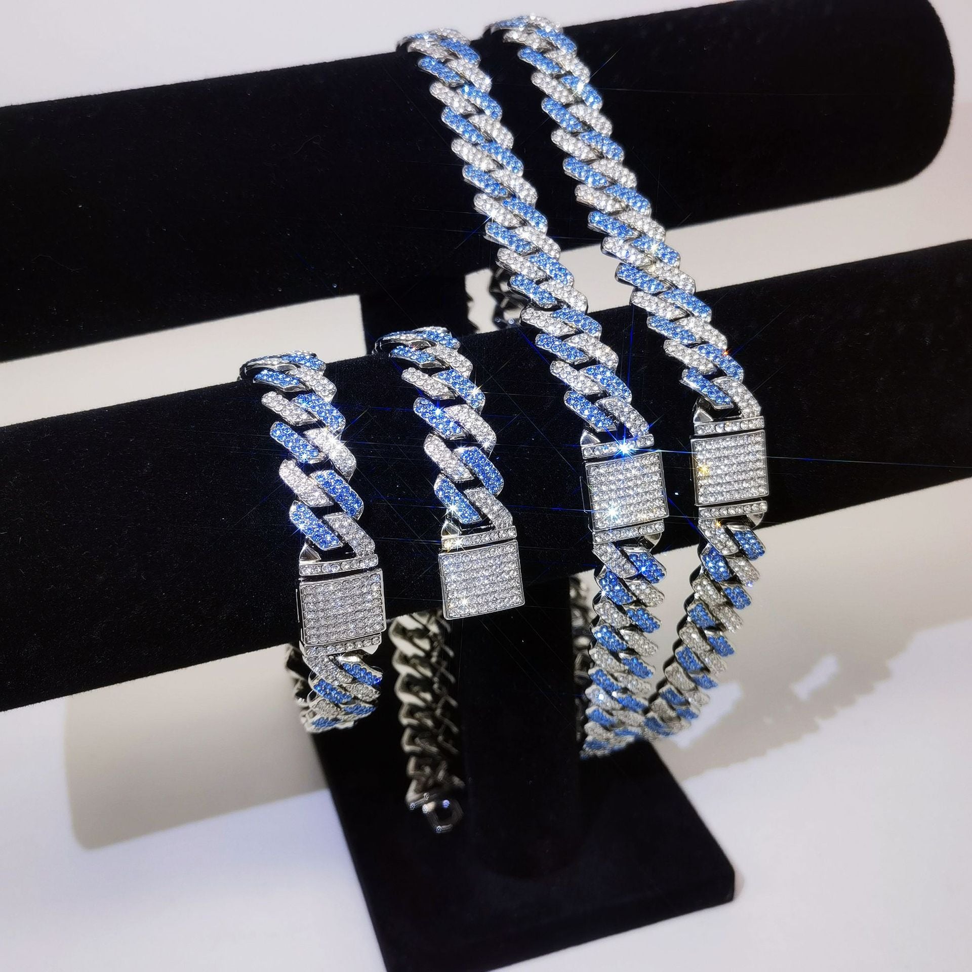 Striking Cuban link chain in a rich, electric blue finish.