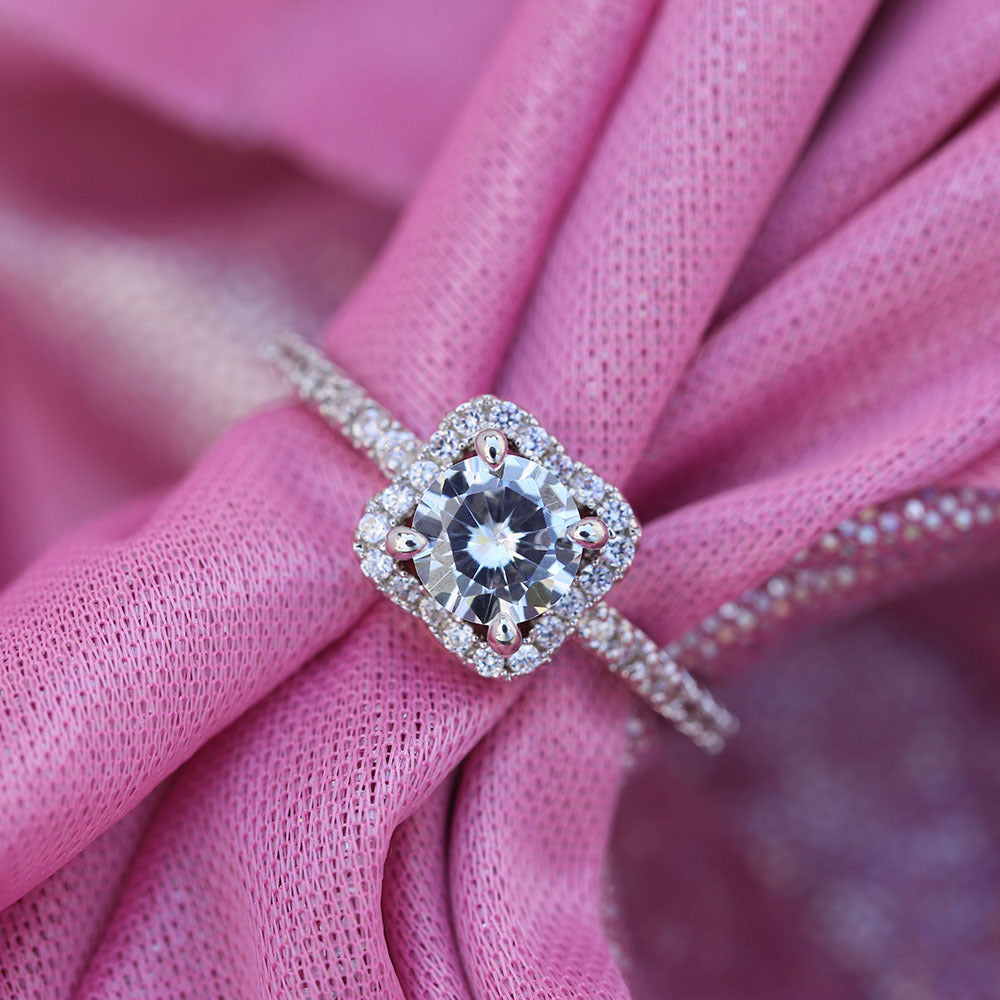 "A gentle spark for a lasting vow – Cushion Cut in Hallmarked Silver."