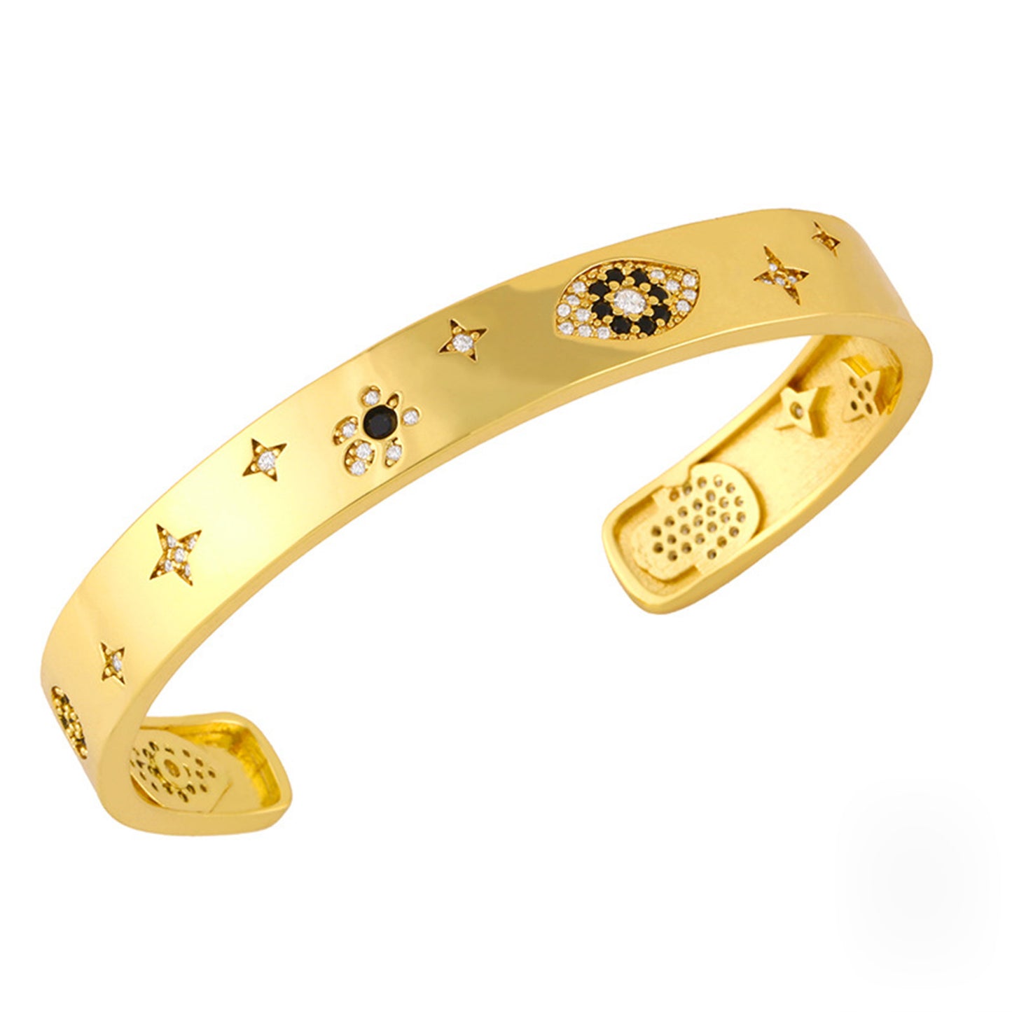 Evil Eye & Hamsa Hand Gold Cuff Bracelet