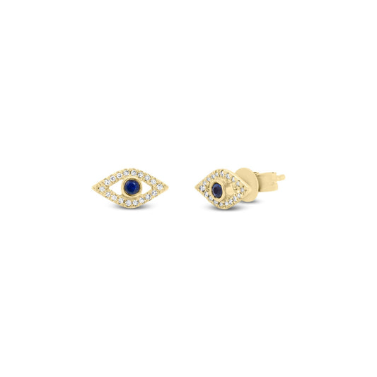 Diamond & Sapphire Evil Eye Studs Earrings (925 Sterling Silver)