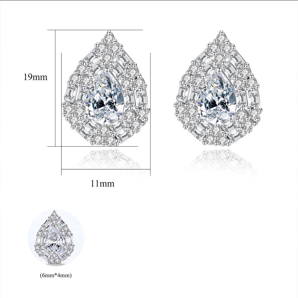Pear Cut Studded Solitaire Earrings (925 Sterling Silver)