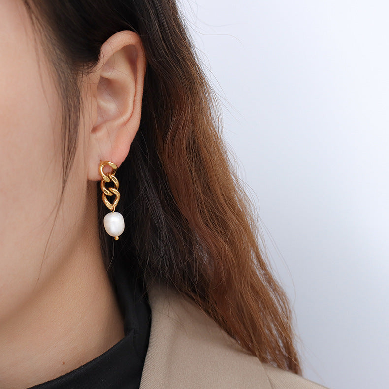 18k gold plated Cuban Chain Link Drop earrings 
