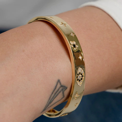 Evil Eye & Hamsa Hand Gold Cuff Bracelet